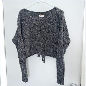 Hollister Cropped Lace Up Back Sweater Gray Knit Slouchy Size Medium